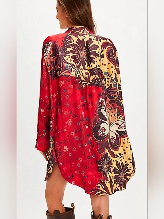 Free People Tops - Free People Floral Butterfly Oversized Boho Button-Down Tunic